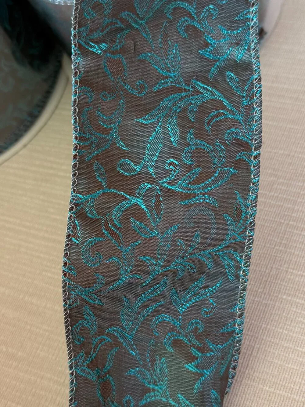 Turquoise Damask Swirl Wired Ribbon - 3 Pack Roll